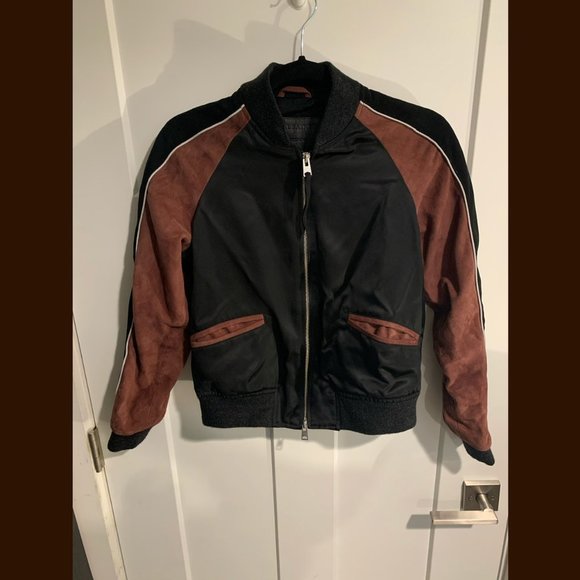 Satin & Goat Leather AllSaints Atley Bomber Jacket - Picture 1 of 5